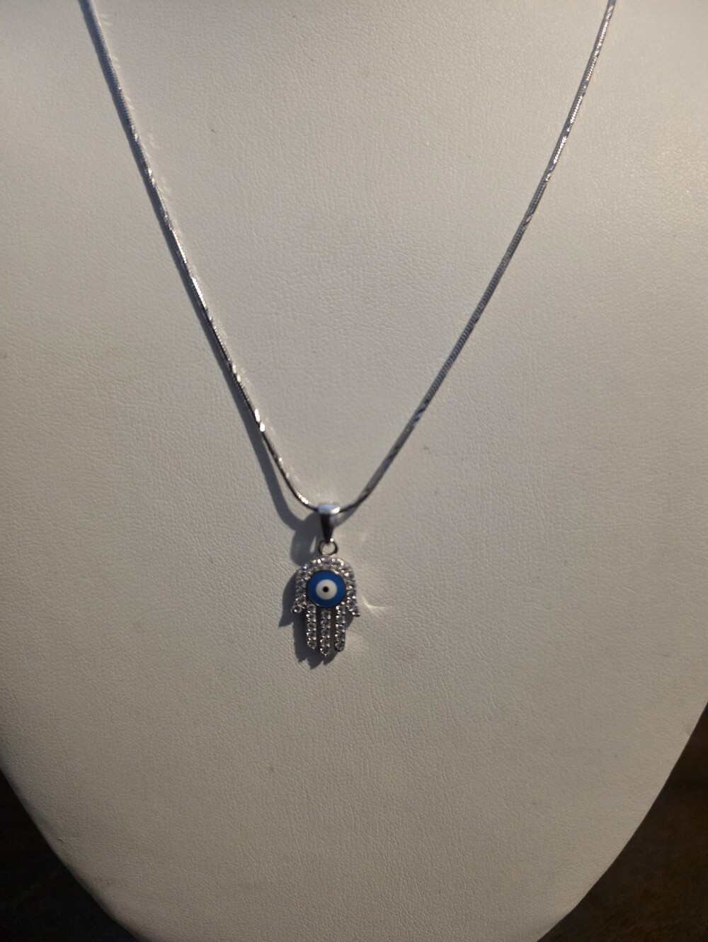 925 Sterling Silver Evil Eye Hamsa Necklace 18”